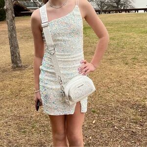 White iridescent sequin dress - homecoming dress XS worn once